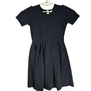 LuLaRoe Midi Dress Size L Black White Striped Short Sleeve Back Zip Fit Flare